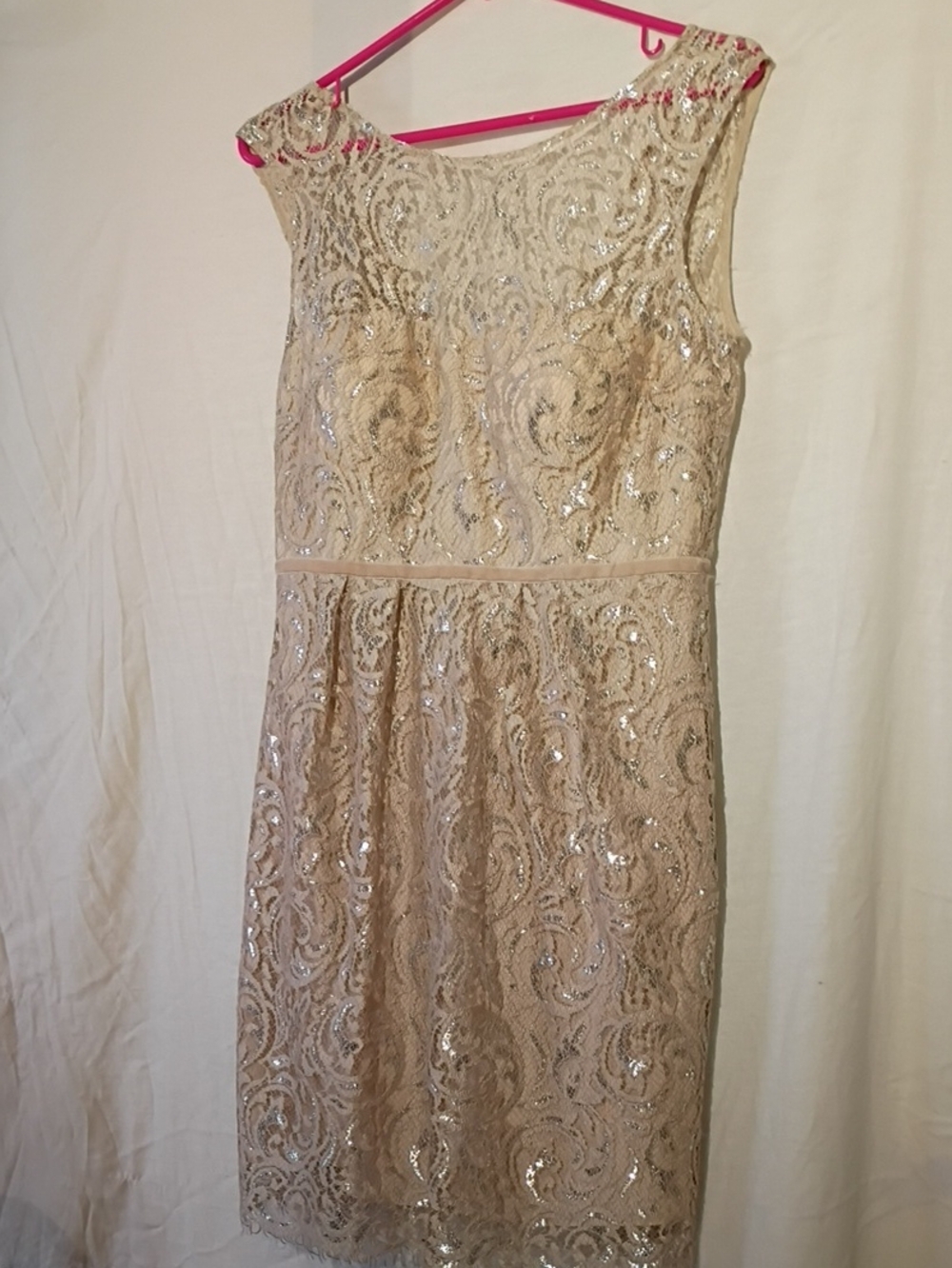 Jenny Yoo Sleeveless Sequin Lace Midi Dress in Gold Silver, Sz 6, NWOT